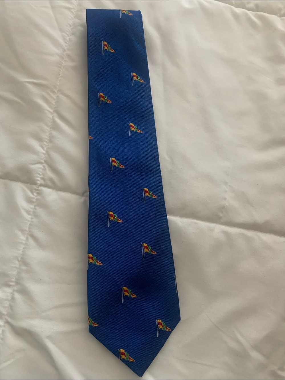 Ralph Lauren Bright Blue Tie with Tiny Multicolor Flag Motif